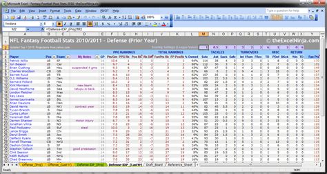 football excel spreadsheet.